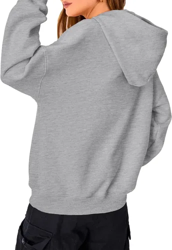 Vista 2 de KIRUNDO Sudaderas con capucha de gran tamaño para mujer, sudaderas casuales de manga larga de forro polar con capucha para otoño 2023