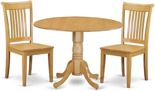 Vista 9 de East West Furniture DLPO3-OAK-C Dublin - Juego de 3 piezas que contiene una mesa de comedor redonda con gotas y 2 sillas de cocina de tela de lino