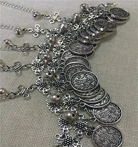 Vista 4 de YERTTER Pulsera gótica para mujer, con borla, estilo hip hop Street Dancing Cosplay para Halloween y festivales especiales (plata de la vendimia)