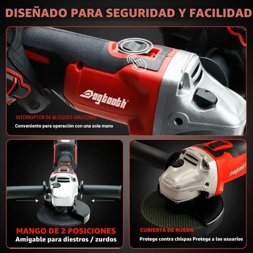 Vista 6 de DOGTOOTH Kit de amoladora angular inalámbrica sin escobillas de 21 V, 4-1/2'' pulgadas, máximo 10000 RPM, compatible con batería Makita de 18 V, 1
