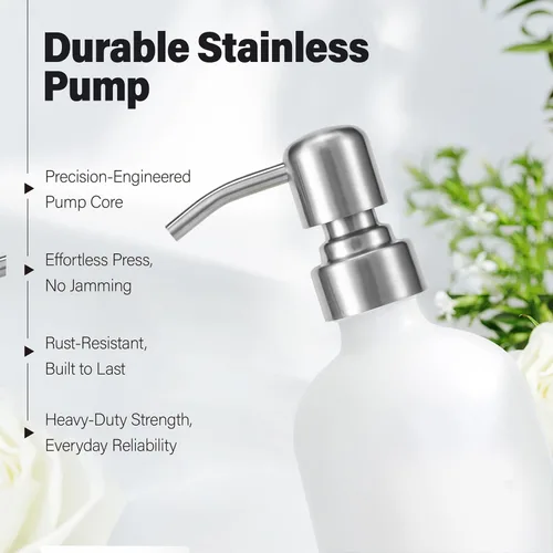 Vista 3 de Prus Waso Dispensador de jabón blanco para fregadero de cocina, dispensador de jabón de platos y manos con bomba de acero inoxidable plateado, Bomba