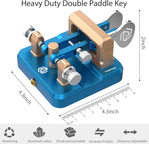Vista 5 de CW Key Morse Code Key Morse Telegraph Key Morse Code Key Aleación de aluminio CW Código Morse clave Base cuadrada Azul