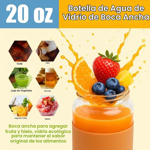 Vista 5 de Tronco Botellas de agua de vidrio de 20 onzas con tapas, botellas de vidrio de borosilicato reutilizables con tapa de bambú y funda de silicona Negro