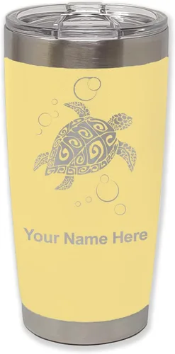 Vista 14 de LaserGram Vaso aislado al vacío de 20 onzas, tortuga marina hawaiana, grabado personalizado incluido (morado claro)