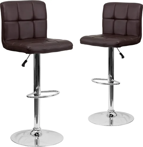 Vista 11 de Flash Furniture Kathleen - Taburete de bar contemporáneo de vinilo acolchado negro con altura ajustable con base cromada