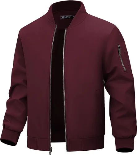 Vista 6 de WULFUL Chaqueta Bomber para Hombre Ligera Casual Cortavientos con Cremallera Abrigo con Bolsillo
