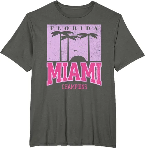 Vista 4 de MIAMI Beach Sunset Camiseta Florida Miami Palm Trees Camiseta Camiseta, Negro