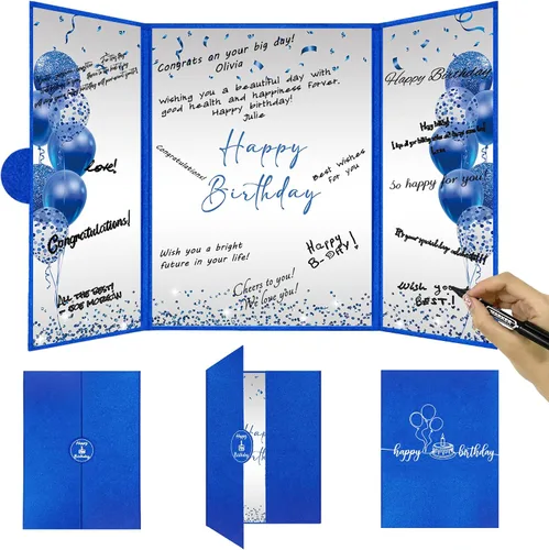 Vista 11 de DARUNAXY Decoraciones de Fiesta de Cumpleaños Negro Dorado, Libro de Visitas Alternativo Jumbo Feliz Cumpleaños para Hombres Mujeres Brindis por 30
