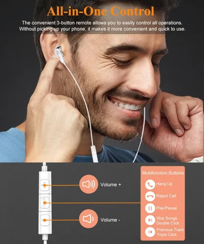 Vista 6 de Auriculares USB C, auriculares magnéticos USB-C con cable, auriculares estéreo de alta fidelidad tipo C con micrófono de control de volumen