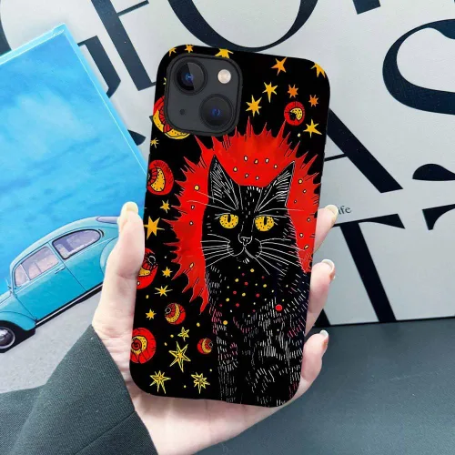 Vista 5 de CARLOCA Funda compatible con iPhone 14, funda de gato negro para iPhone 14, TPU suave + policarbonato duro 2 en 1, funda protectora antiarañazos a