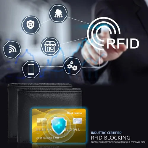 Vista 3 de Carteras RFID delgadas para hombres - Cartera de bolsillo frontal de piel genuina