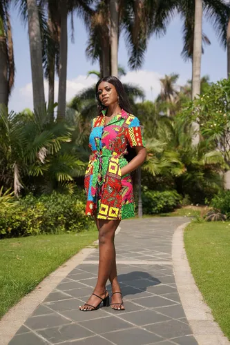 Vista 5 de HongyuAmy Vestido africano Batik con botones y estampado de Ankara de manga corta con bolsillos