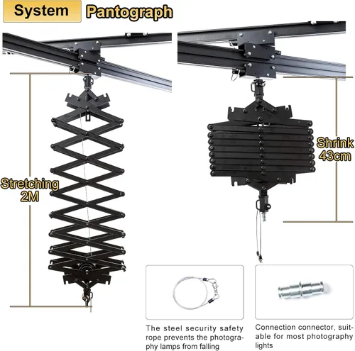 Vista 4 de Kit completo de sistema de riel de techo Pantograph Studio de 59 x 59 pulgadas con lámpara de techo para fotografía de 16.9-78.7 in, soporte