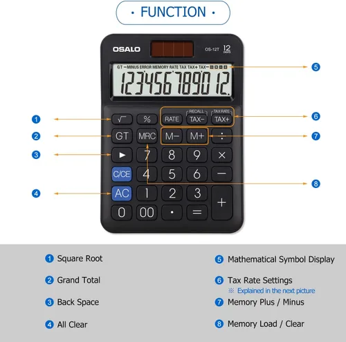 Vista 4 de Calculadora de escritorio de bolsillo de tamaño pequeño y bolsa de archivos impermeable de doble bolsillo grande con asa