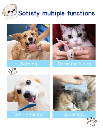 Vista 4 de 10 in 1 Pet Grooming Kit Dog Cat Rabbit Grooming Tools with Bath Brush Nail Clipper File Comb Toothbrush Set for Small Animals