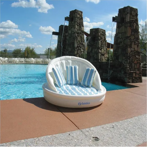 Vista 2 de Balsa inflable a rayas para piscina, sofá y sala de estar, 70 pulgadas, color blanco y azul