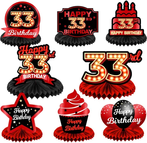 Vista 74 de Feliz 45 cumpleaños rojo y negro centros de mesa de panal de abeja decoraciones de globos decoración de mesa centros de mesa para niñas mujeres