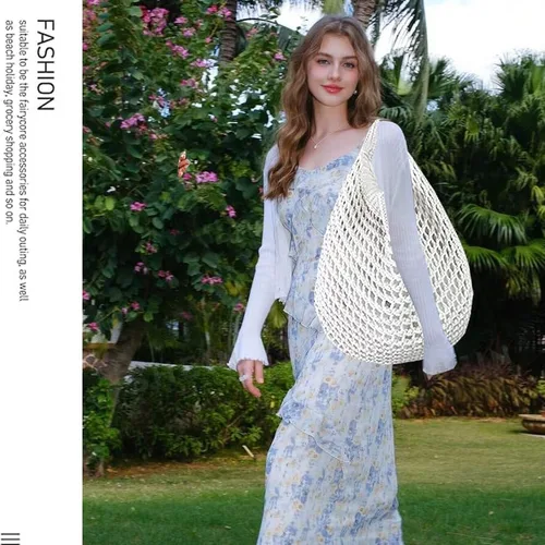 Vista 3 de Bolsas de playa grandes para mujer, bolsa de playa de verano, bolsa de mano estética, bolsa hippie de punto