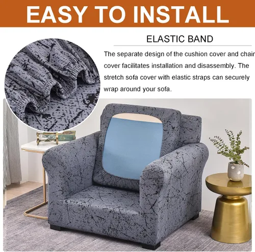 Vista 4 de HAOYONG Funda para sillón, 2 piezas, fundas de elastano de alta elasticidad, funda para sillón de 1 plaza, funda antideslizante y lavable para sala