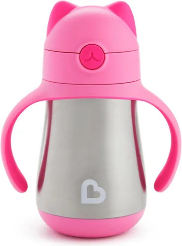 Vista 12 de Munchkin Cool Cat - Vaso para beber con popote para niños pequeños, vaso con popote de acero inoxidable, 8 onzas, azul
