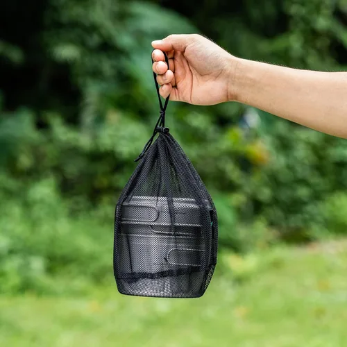 Vista 5 de Juego de sartenes de titanio con mango plegable para acampar al aire libre, sopa, tazón, sartén, kit de utensilios de cocina de picnic