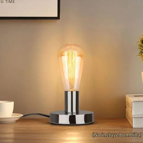 Vista 5 de Base de lámpara de mesa industrial Helunsi, base de lámpara E26 E27 plateada sin pantalla, base de lámpara de escritorio corta expuesta, soporte
