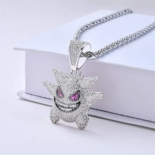 Vista 5 de ICE JEWELRY Hip Hop Iced Out - Collar con colgante de gengar de diamantes de imitación chapado en oro de 18 quilates, Circonita, Circonia cúbica
