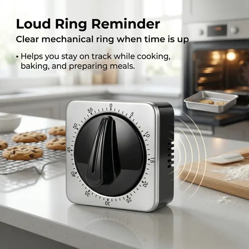 Vista 5 de Searon Temporizadores de cocina para cocinar, temporizador mecánico de cuerda con anillo fuerte, parte trasera magnética, no necesita batería