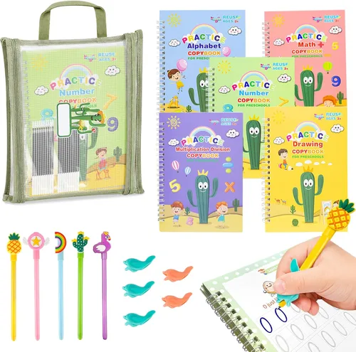 Vista 9 de Juego completo de práctica de escritura a mano, cuadernos reutilizables para niños, libros de práctica de escritura para niños, libros de trabajo