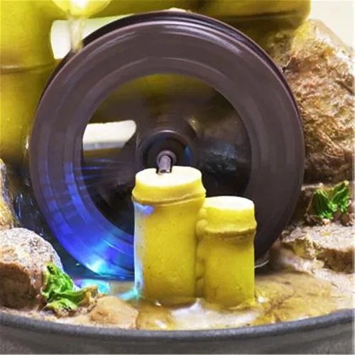 Vista 3 de SUNESA Fuentes de mesa de resina con diseño de rueda de agua, fuente de agua, bola de Feng Shui con luz LED, paisaje de agua, adornos de Feng Shui