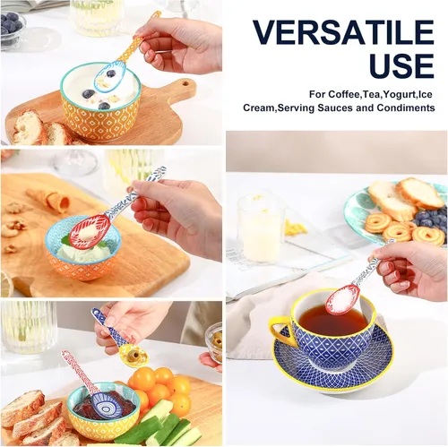 Vista 6 de Selamica cucharas de café de cerámica, cucharaditas de 5.2 pulgadas, juego de cucharas pequeñas para espresso, té, postre, agitación, aptas