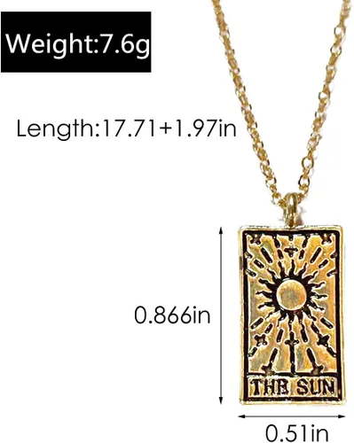 Vista 2 de Collar con colgante de tarjeta de tarot, amuleto de astrología, tarot, sol, luna, estrella, Fátima, ojo de mano, brújula, corazón, león, clavícula
