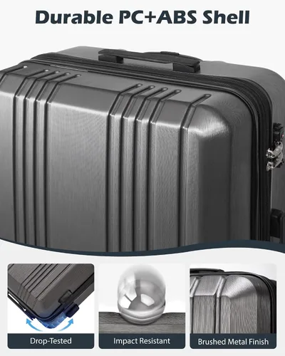Vista 4 de Coolife Maleta Expandible PC+ABS Juego de 3 piezas con cerradura TSA Spinner 20in24in28in, plateado