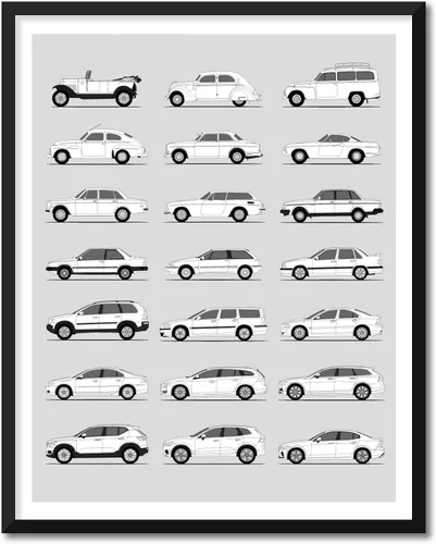 Vista 7 de Idea Network Handmade Poster compatible with Volvo Print Wall Art Handmade Decor of the Best of Volvo Generations History Evolution - Multi, 8x10in