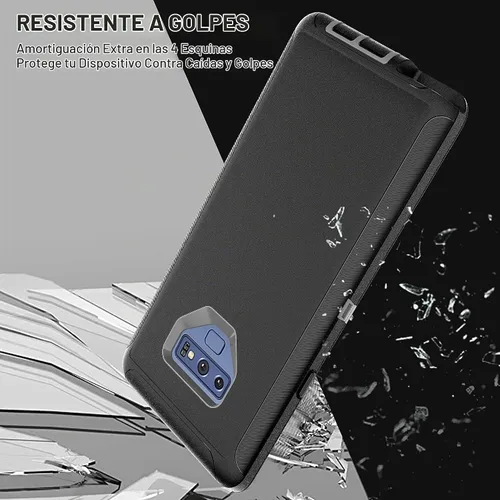 Vista 5 de Funda para Galaxy Note 9 con protector de pantalla de TPU [2 unidades], 3 en 1, protección resistente a los golpes, color negro y gris
