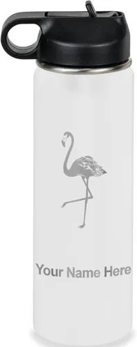 Vista 72 de LaserGram Botella de agua personalizada, flamenco, acero inoxidable de doble pared aislada al vacío con popote superior, regalo grabado