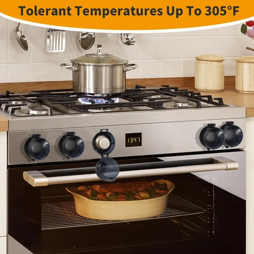 Vista 5 de Paquete de 5 + 1 fundas de seguridad para pomos de estufa para niños, cerradura de puerta de horno a prueba de niños, a prueba de bebés, cerradura