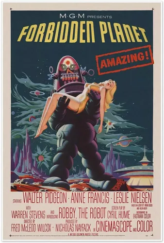 Vista 5 de Conjunto de cinco anuncios de películas de ciencia ficción c. 1950 Póster impreso de arte vintage Planeta prohibido, OVNI invasores de Marte