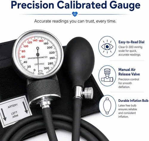 Vista 3 de NOVAMEDIC NM-9186 - Kit de máquina manual de presión arterial y estetoscopio para adultos, monitor de presión arterial superior del brazo con puño