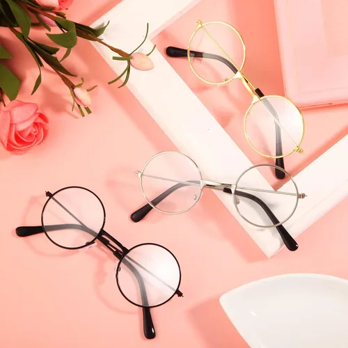 Vista 6 de Zjoey 3 pares de disfraces para niños, lentes de Papá Noel, con borde de alambre de metal, lentes transparentes, lentes de tela, accesorios