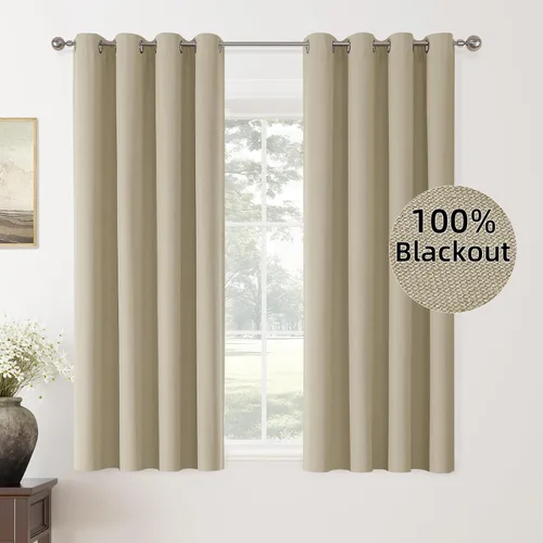 Vista 50 de ChrisDowa Cortinas 100% Opacas de Abedul Sólido de 45 Pulgadas de Largo, 2 Paneles para Dormitorio y Sala de Estar, Estilo Granja Oscurecedoras