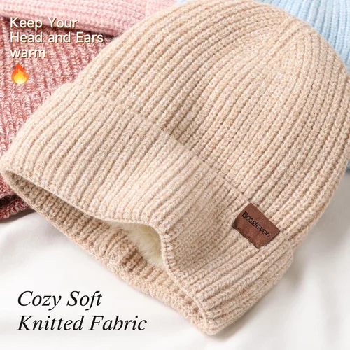 Vista 3 de Gorro de invierno para mujer doble capa con forro grueso, suave, cómodo, resistente al viento, cálido, gorro de invierno para regalo