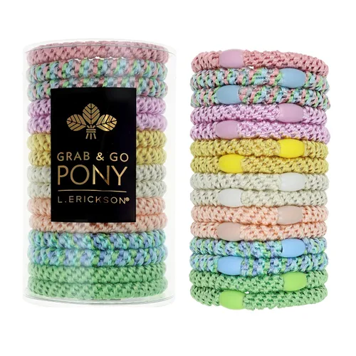 Vista 25 de L. Erickson Lazos para el cabello grueso, paquete de 15 tubos para poni Grab & Go - Bandas sin arrugas sin daños con fuerte sujeción para mujeres