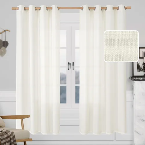 Vista 18 de LAMIT Cortinas de Lino Blancas Semitransparentes para Dormitorio, Paneles Filtrantes de Luz, Cortinas de Lino con Ojales de Protección de Privacidad