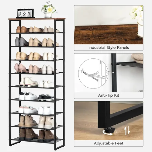 Vista 8 de HOOBRO - Zapatero de 10 niveles, organizador de almacenamiento de zapatos de 23.6" L, estante de zapatos de gran capacidad para entrada de puerta
