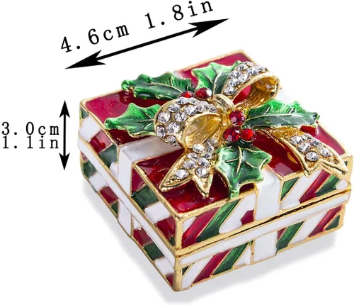Vista 3 de YU FENG Caja de baratijas de Navidad con moño, decoración de hojas verdes y figura de muñeco de nieve, diamantes de imitación pintados esmaltados