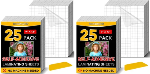 Vista 9 de RowinsyDD 25 paquete de hojas de laminación autoadhesivas, 9 x 12 pulgadas, hojas de lámina adhesiva transparente impermeable para documentos