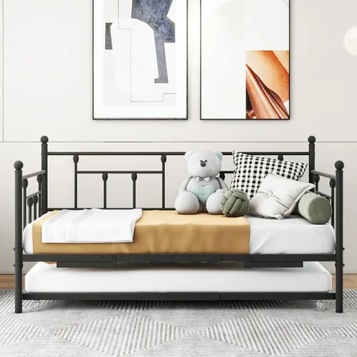 Vista 4 de HOMERECOMMEND Sofá cama doble con soporte de listones de acero nido estándar, negro