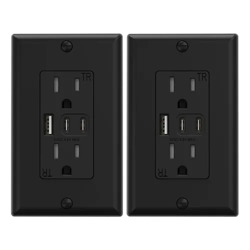 Vista 14 de ELEGRP Tomacorrientes USB, tomacorriente de pared de 15 amperios con 3 puertos USB, tomacorrientes con puertos USB C duales, receptáculos