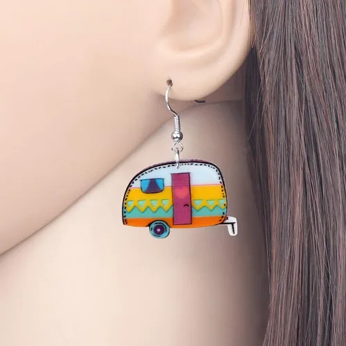 Vista 2 de Bonsny Aretes colgantes de acrílico con diseño de dibujos animados divertidos para autocaravana y autocaravana, joyería para mujeres y niñas